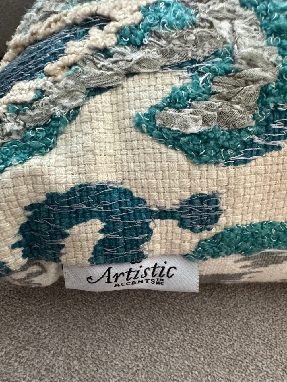 Teal and Cream Decorative Lumbar Pillow - Accent Cushion